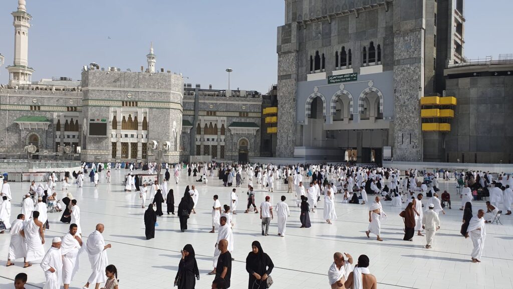Pilgrims gather at the Great Mosque of Mecca, a sacred site for Muslims around the world.